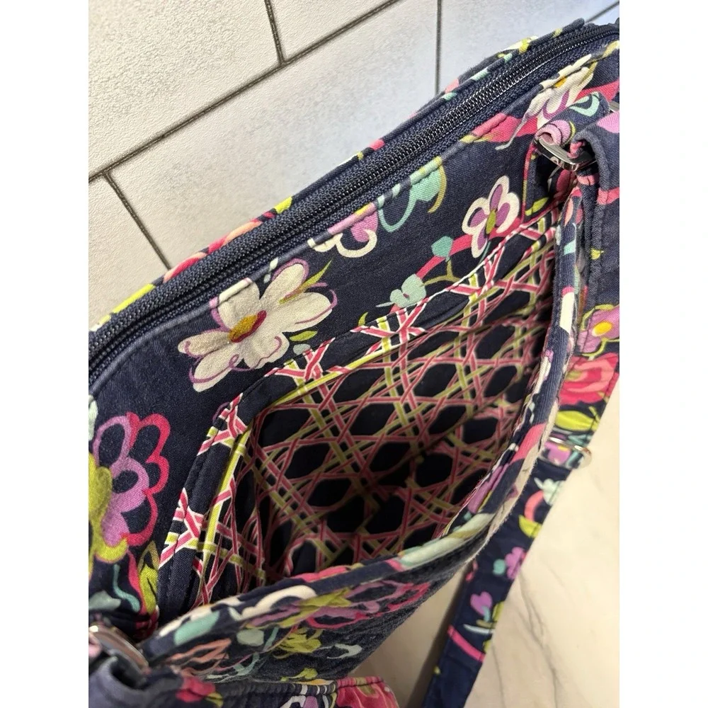Vera Bradley Mandy Ribbons Shoulder Bag Navy Pink Floral Retired 2012